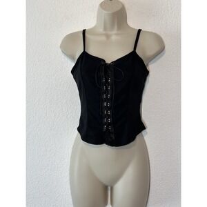Black Lace Up Corset Tank Top Y2K Fairy Steampunk Whimsigoth Goth Grunge Size S